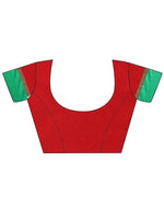 Cotton Silk Red And Green Color Plain Saree in crepe pattern With Blouse