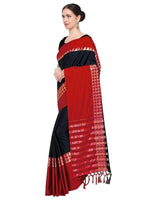 Cotton Silk Black And Red Color Plain Saree in crepe pattern With Blouse