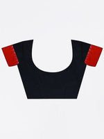 Cotton Silk Black And Red Color Plain Saree in crepe pattern With Blouse