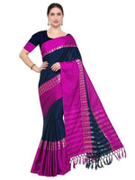 Cotton Silk Black And Red Color Plain Saree in crepe pattern With Blouse