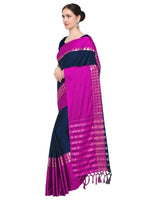 Cotton Silk Black And Red Color Plain Saree in crepe pattern With Blouse