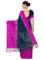 Cotton Silk Black And Red Color Plain Saree in crepe pattern With Blouse