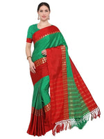 Cotton Silk Black And Red Color Plain Saree in crepe pattern With Blouse