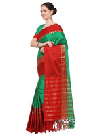 Cotton Silk Black And Red Color Plain Saree in crepe pattern With Blouse
