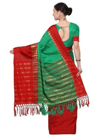 Cotton Silk Black And Red Color Plain Saree in crepe pattern With Blouse