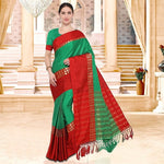 Cotton Silk Black And Red Color Plain Saree in crepe pattern With Blouse