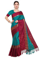 Cotton Silk Black And Red Color Plain Saree in crepe pattern With Blouse