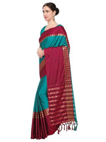 Cotton Silk Black And Red Color Plain Saree in crepe pattern With Blouse