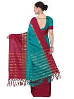 Cotton Silk Black And Red Color Plain Saree in crepe pattern With Blouse