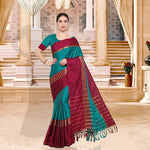 Cotton Silk Black And Red Color Plain Saree in crepe pattern With Blouse