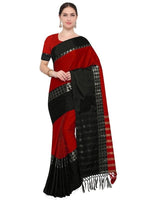 Cotton Silk Black And Red Color Plain Saree in crepe pattern With Blouse