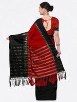 Cotton Silk Black And Red Color Plain Saree in crepe pattern With Blouse