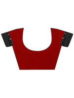 Cotton Silk Black And Red Color Plain Saree in crepe pattern With Blouse