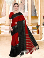 Cotton Silk Black And Red Color Plain Saree in crepe pattern With Blouse