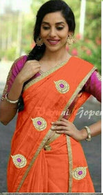 Womens Orange Color Chanderi Saree With Blouse