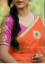 Womens Orange Color Chanderi Saree With Blouse