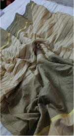 Chanderi Cotton Beige Color Plain Saree in crepe pattern With Blouse