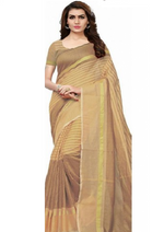 Chanderi Cotton Beige Color Plain Saree in crepe pattern With Blouse
