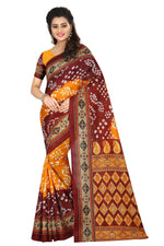 Womens OrangeRed Color Bhagalpuri Silk Saree With Blouse