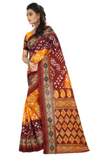 Womens OrangeRed Color Bhagalpuri Silk Saree With Blouse