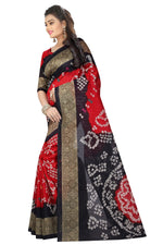 Womens RedBlack Color Bhagalpuri Silk Saree With Blouse