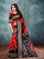 Womens RedBlack Color Bhagalpuri Silk Saree With Blouse