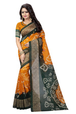 Womens YellowGreen Color Bhagalpuri Silk Saree With Blouse