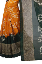 Womens YellowGreen Color Bhagalpuri Silk Saree With Blouse