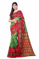 Womens GreenRed Color Bhagalpuri Silk Saree With Blouse