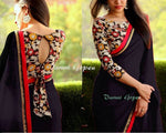 Womens Black Color Georgette Saree With Blouse