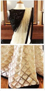 Womens Black Color Nailon Mono Net Saree With Blouse