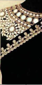 Womens Black Color Georgette Saree With MirrorBlouse