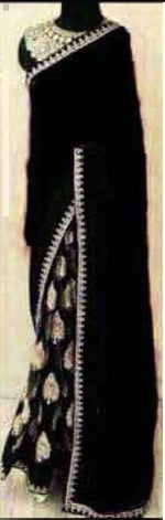 Womens Black Color Georgette Saree With MirrorBlouse