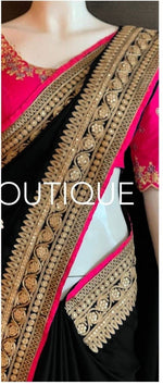 Womens Black Color Satin Georgette Saree With Blouse