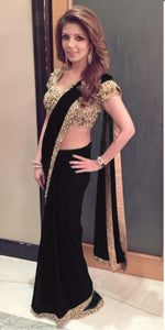 Womens Black Color GEORGETTE Saree With Blouse