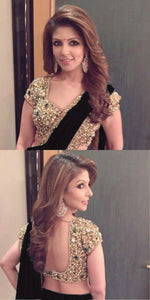 Womens Black Color GEORGETTE Saree With Blouse