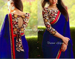 Womens Blue Color Georgette Saree With Blouse