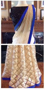 Womens Blue Color Nailon Mono Net Saree With Blouse
