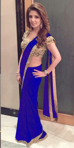 Womens Blue Color GEORGETTE Saree With Blouse