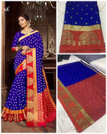 Womens Blue Color Marquriy silk Saree With Blouse