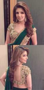 Womens Bottle Green Color GEORGETTE Saree With Blouse