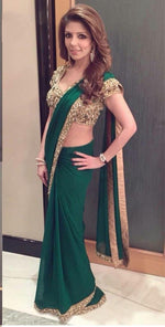 Womens Bottle Green Color GEORGETTE Saree With Blouse
