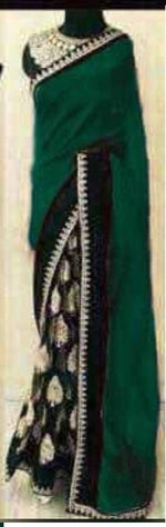 Womens Green Color Georgette Saree With MirrorBlouse
