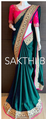 Womens Bottle Green Color Satin Georgette Saree With Blouse