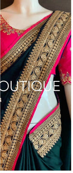 Womens Bottle Green Color Satin Georgette Saree With Blouse