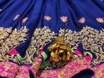 Womens Blue Color Rangoli Silk Saree With Embroidery & Zari & Diamonds  Work