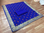Chanderi Silk Blue Saree in Checks pattern With Blouse