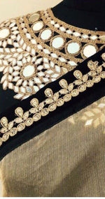 Womens Cream Color Georgette Saree With MirrorBlouse