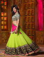 Womens Green-Pink Color Net Lehanga Lehanga Choli