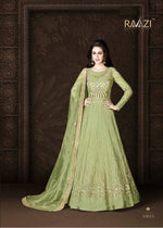 Women Mehandi Color  Printed Ethnic Gown